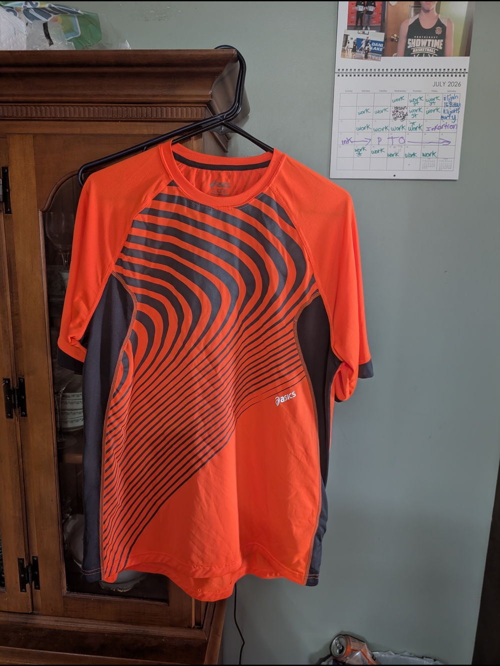 ASICS Orange and Charcoal Wave-Stripe Performance Tee